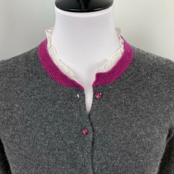 Sutton Grey & Magenta Fitted 100% Cashmere Cardigan Small EUC - Picture 2 of 8